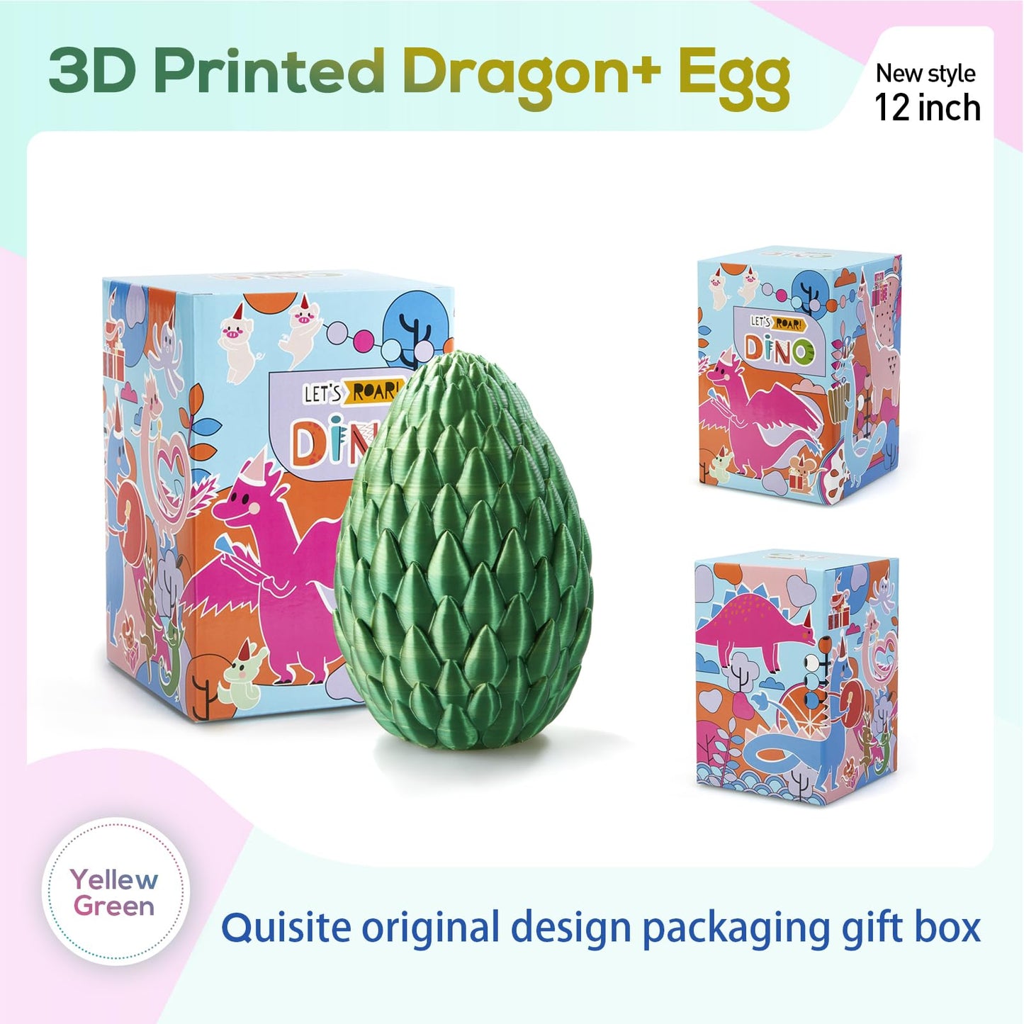 3D Printed Dragon,Dragon Eggs with Dragon Inside,Surprise Dragon Egg Toy,12'' Full Articulated Crystal 3D Dragon