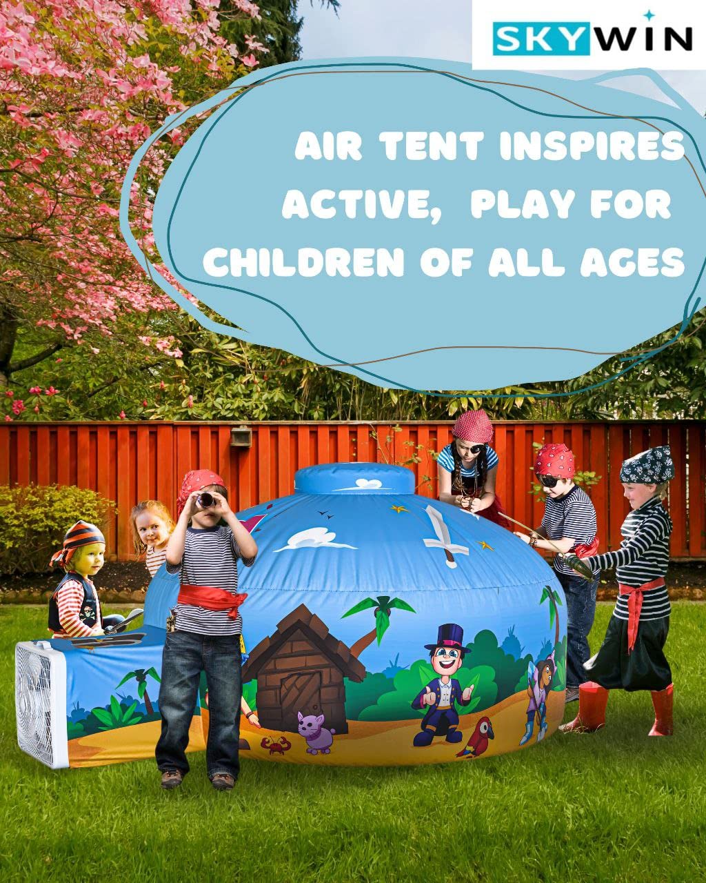 Skywin Air Tent Playhouse for Kids - 77x50 Inches Inflatable Kids Tent Sets Up and Stores Away in Seconds (Fan NOT Included) (Bl