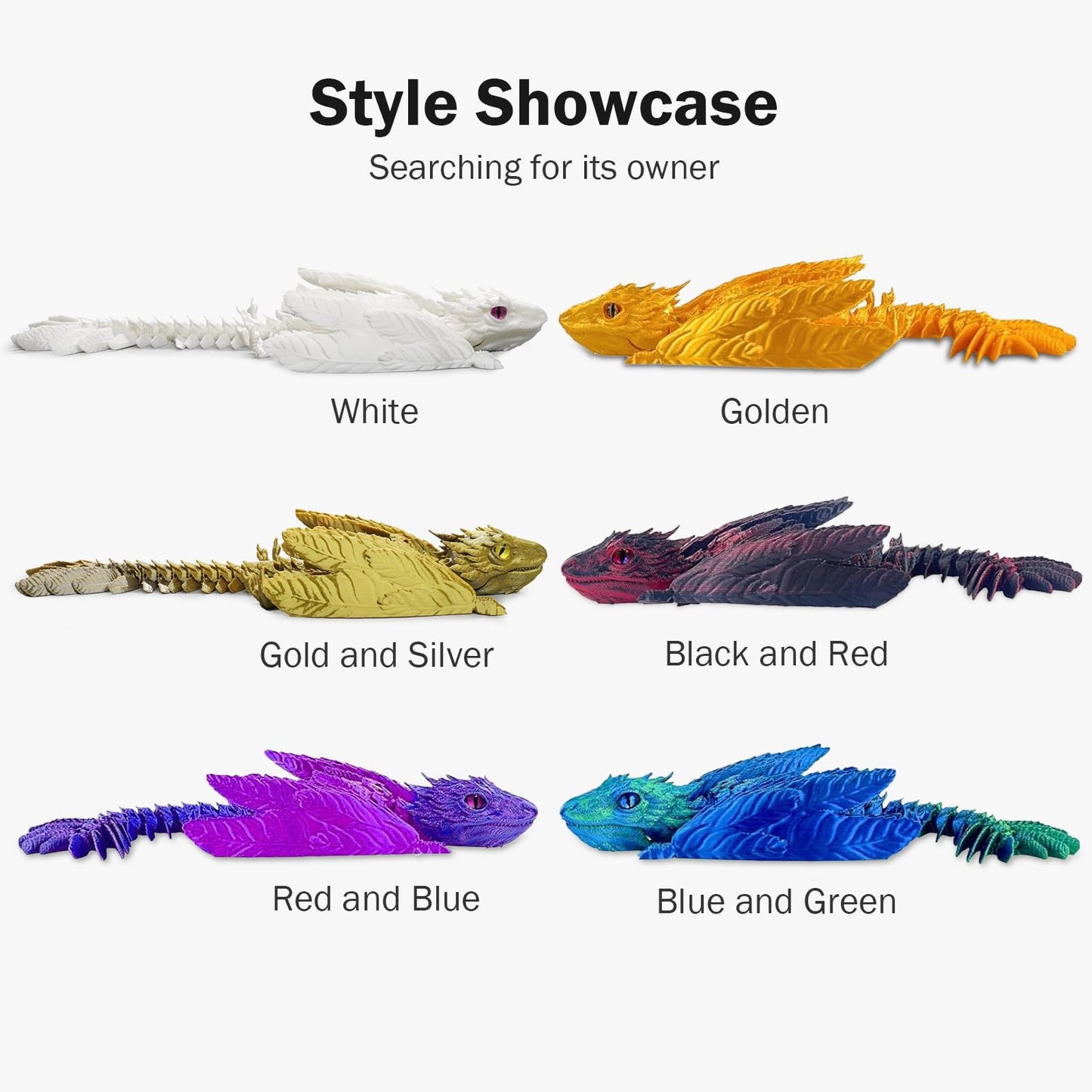 Outgoto 2 Pack 3D Printed Articulated Dragon Figures, Flamefrost & Aetherwave, Collectible Plastic Fantasy Desktop Pets