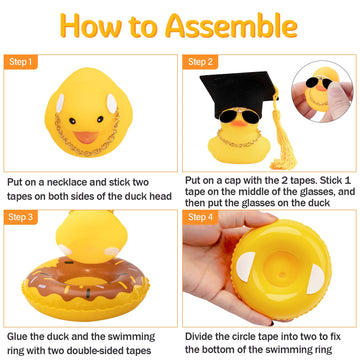 Wonuu Swim Ring Rubber Ducks With Mini Diamond Glasses Hat Necklace For Cars Dashboard Decorations Car Accessories Duck Car Ornament, Graduation Hat Black-Black String