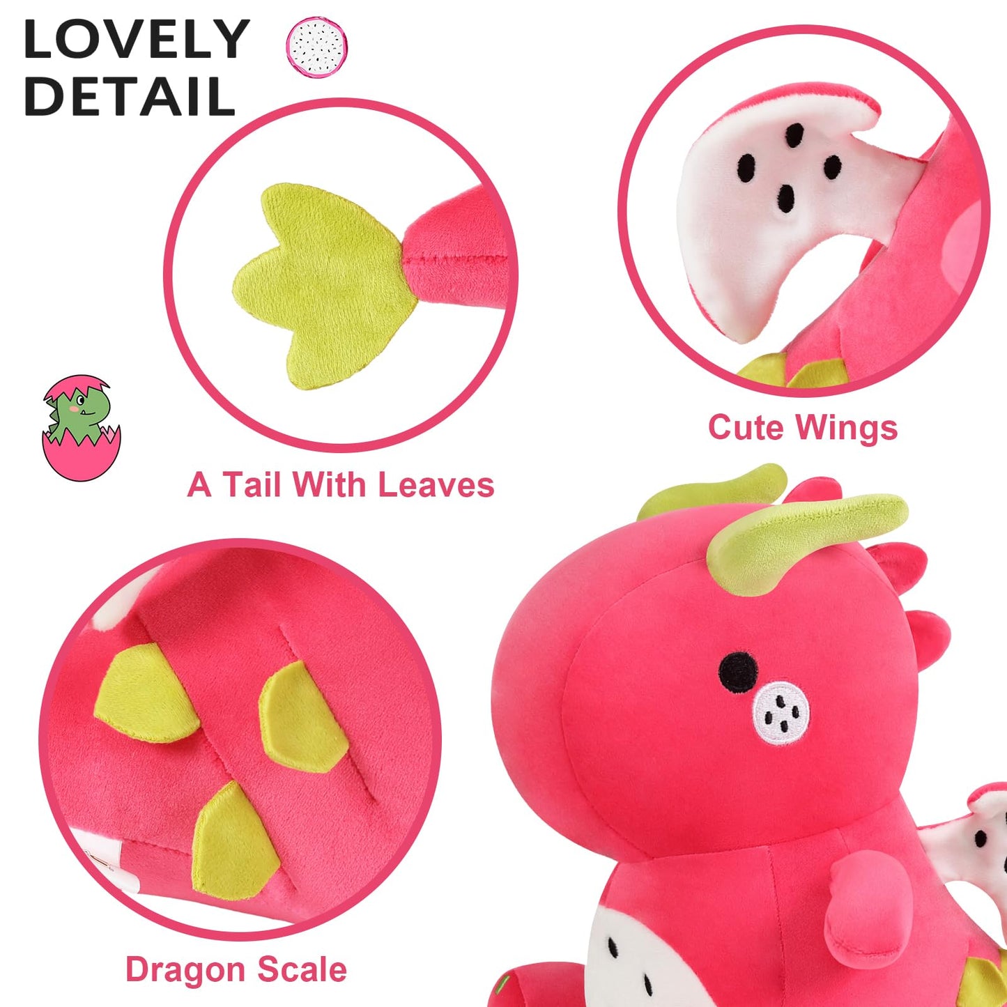 Ditucu Plush Dragon Fruit Dinosaur Toy - Soft Red Dino, 12 Inch Birthday Gift for Kids