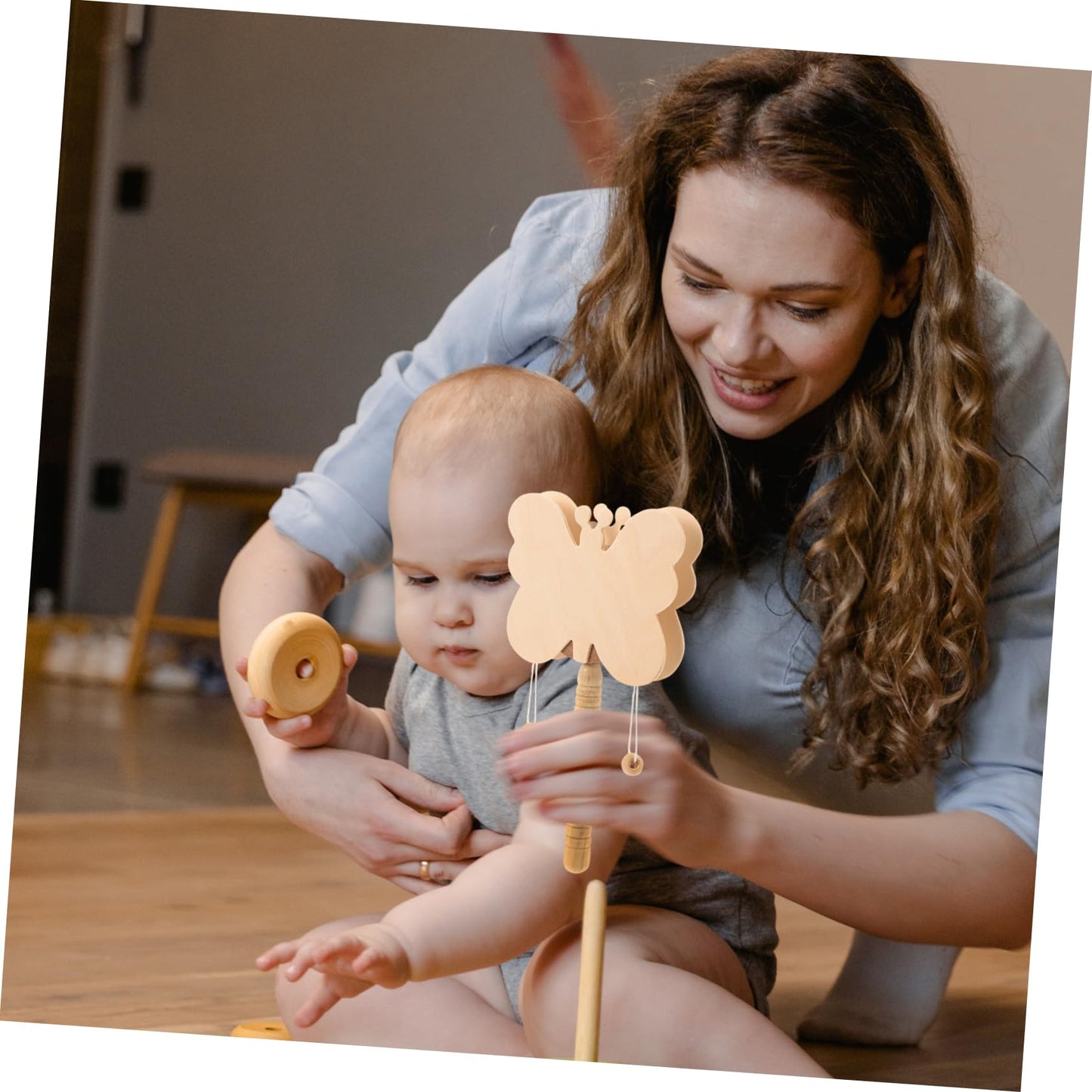 SEWACC 10pcs Kid Toys Kids Crafts Kids Toys Mini Toys Musical Instrument Rattle-Drum Ornaments DIY Supplies Wooden DIY Rattle-Dr