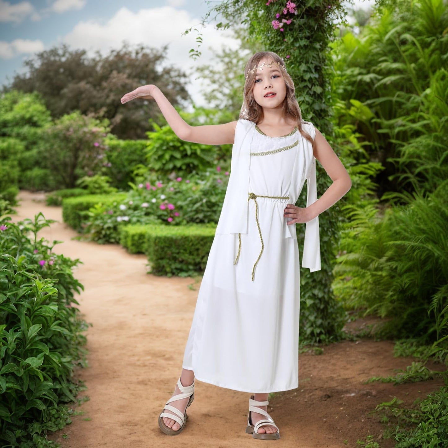 Lmyove Greek Goddess Costume Girls, Halloween Costumes For Kids Girls Athena Cosplay With Headepiece