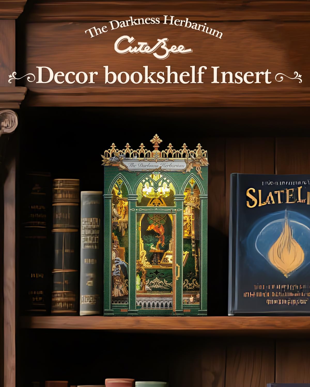 CUTEBEE Book Nook Kit - DIY Miniature House Dollhouse Kit for mature-themed and Teens  Booknook Bookshelf Decor Alley Model Build with LED Light  Gifts for Family and Friends (The Darkness Herbarium)