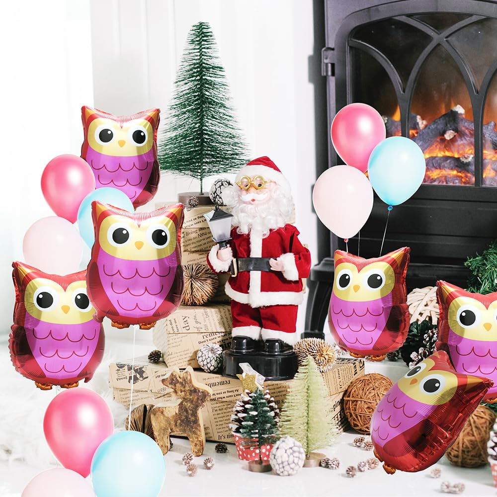 Cartoon Woodland Owl Balloons Wildlife Farm Zoo Animal Birthday Decoration Party Supplies, 6 Pack Owl Mylar Foil Balloons Jungle