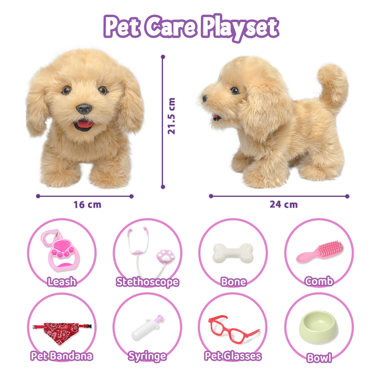 Yh Yuhung Walking Dog Toy For Kids With Leash, Remote Control Toy Puppy That Can Walks, Barks, Feeds, Sits Down And Wag Its Taii, Interactive Golden Retriever Stuffed Dog For Kids 3+ Years Old