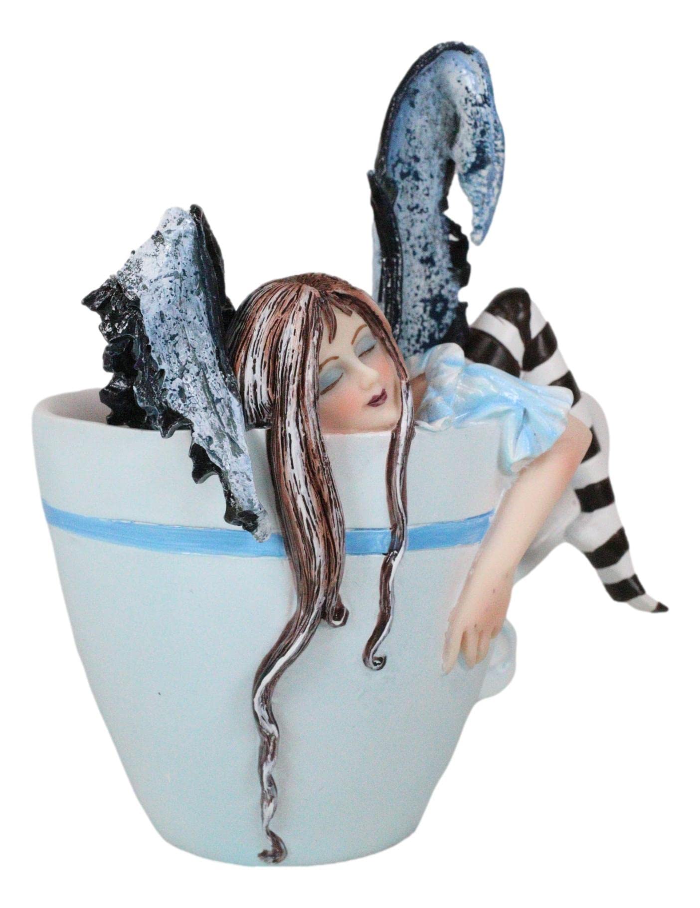 Ebros Gift Amy Brown Teacup Latte Coffee Drunk Fairy Figurine Fantasy Mythical Faery Magic Watercolor Collectible Decor Statue G