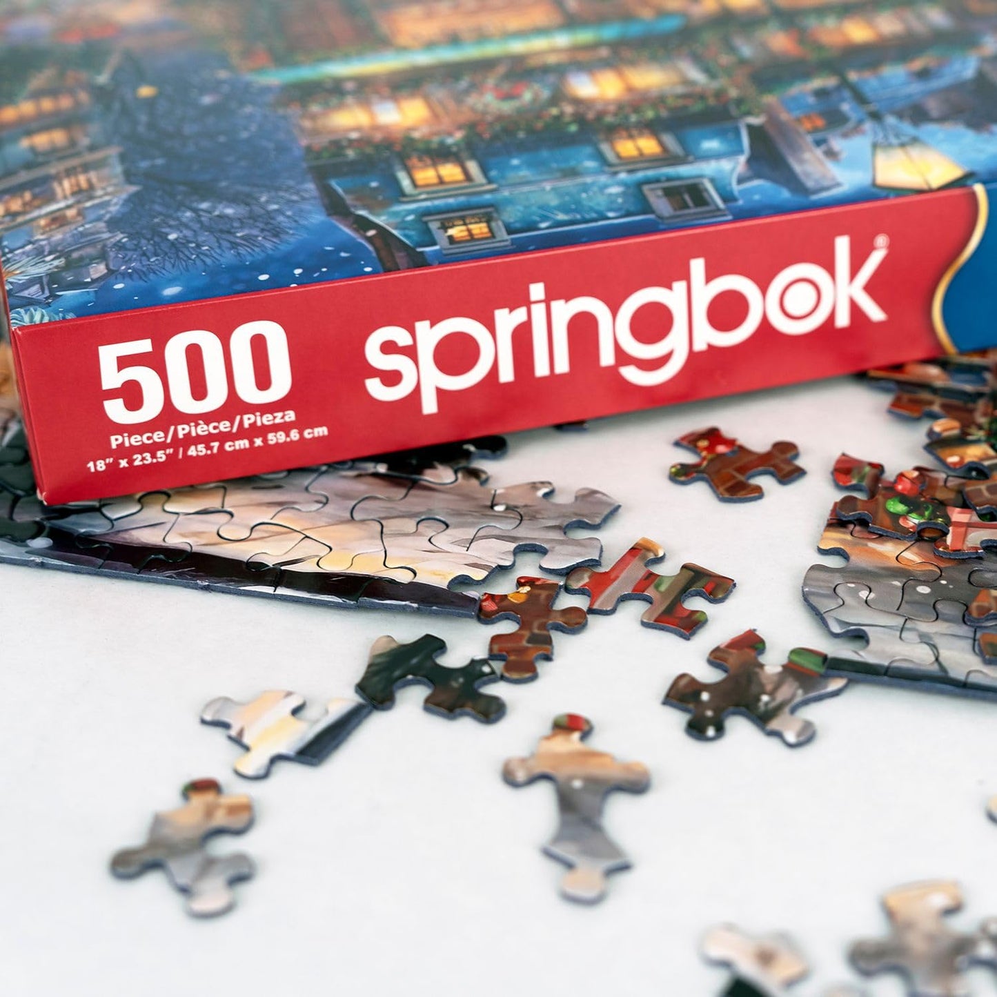 Springbok 500 Piece Jigsaw Puzzle - Winter Wonderland Cafe Scene, Cardboard, Model 34-01698