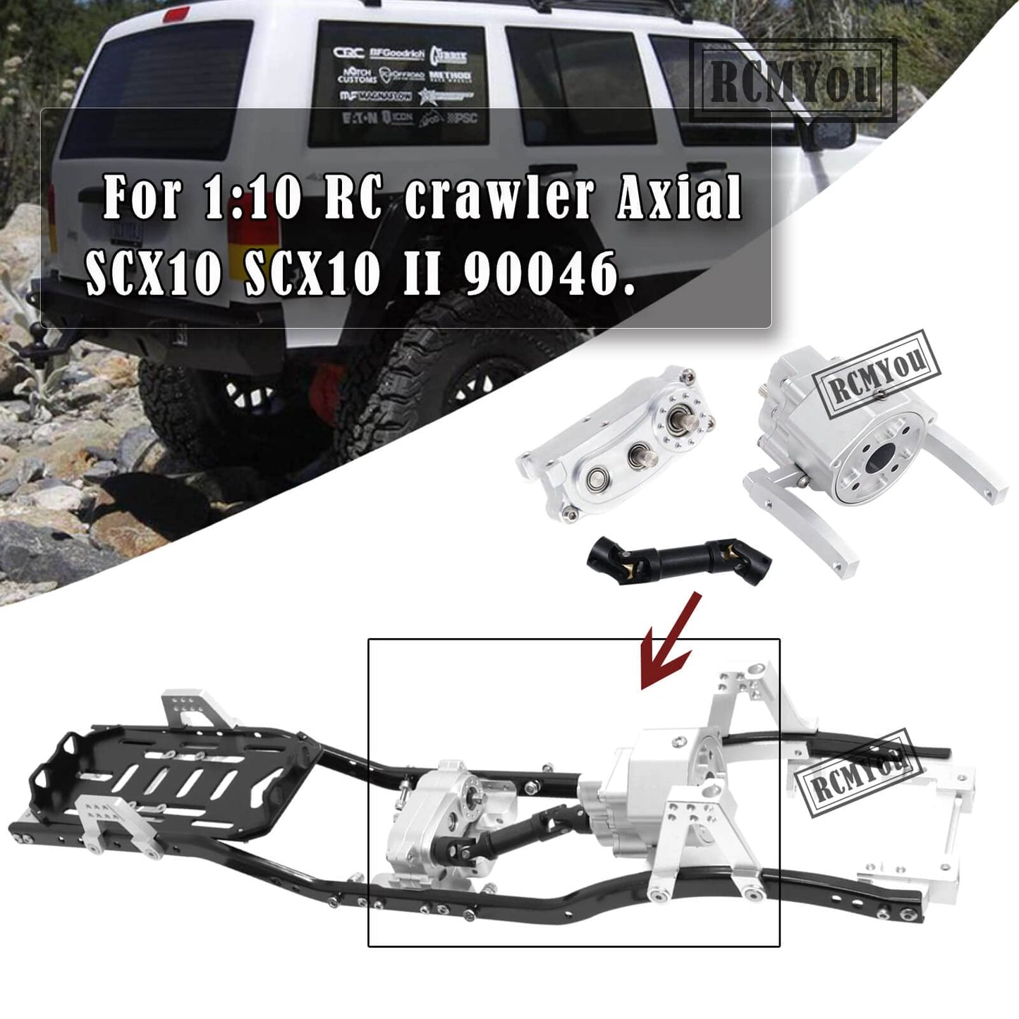RCMYou Upgrades Part for 1/10 Axial SCX10 & SCX10 II 90046 313mm 12.3 Inch Wheelbase Chassis Frame,Metal Prefixal Gearbox & Driv