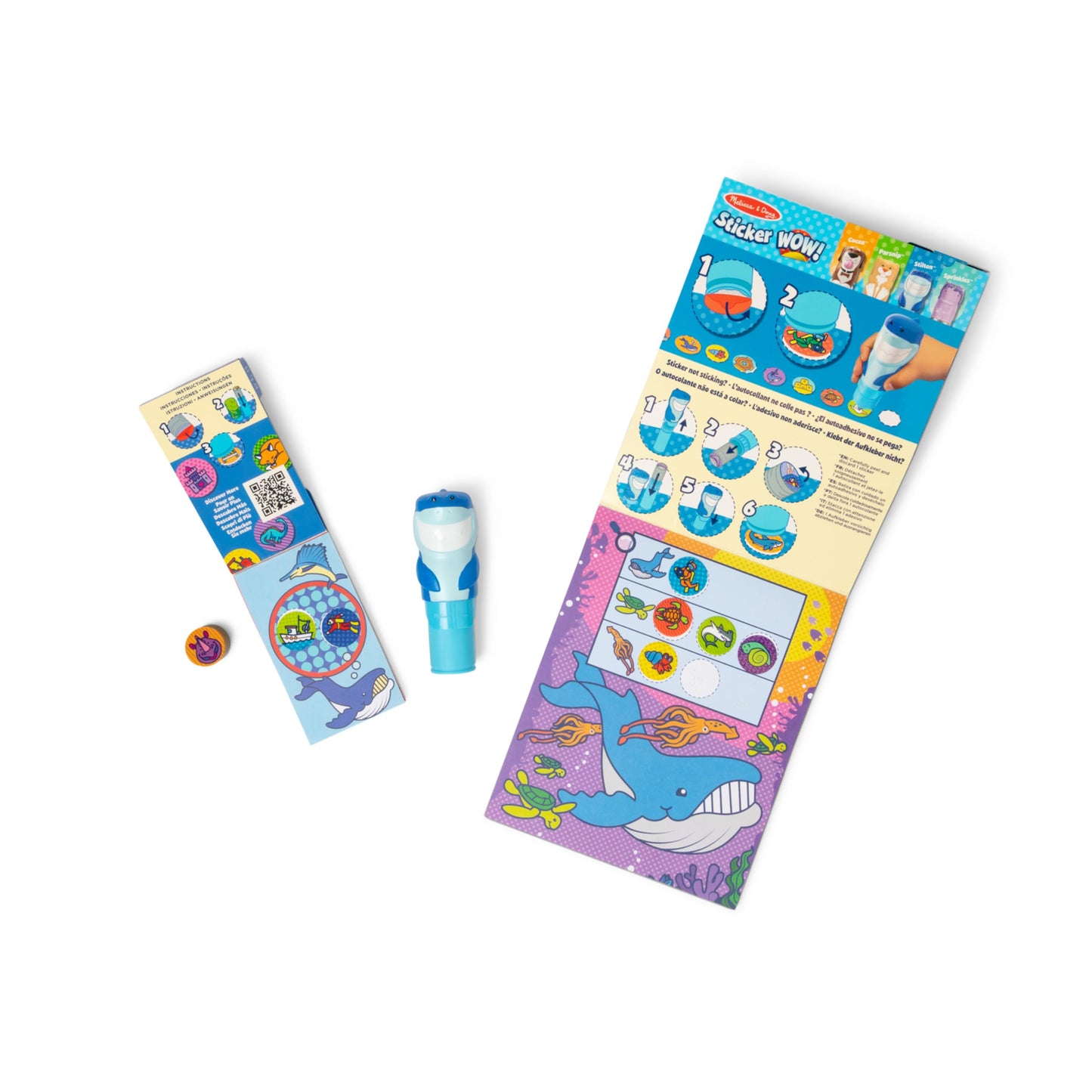 Melissa & Doug Sticker Wow! Shark Bundle: 24-Page Activity Pad, Sticker Stamper, 500 Stickers, Mini Pad, Arts and Crafts Fidget