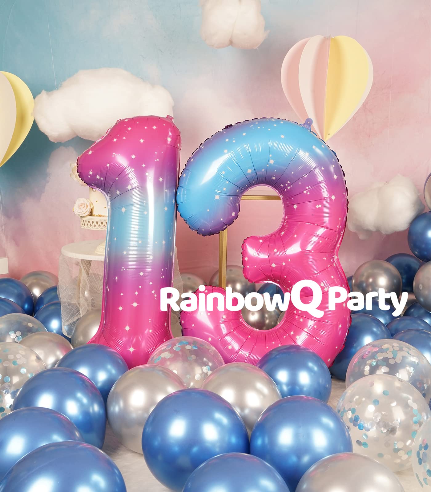 Rainbowq 13 Number Balloons 40 Inch For Boy Or Girl Big Starry 0-9 Foil Mylar Large Balloon Number 13 Happy 13Th Birthday Party