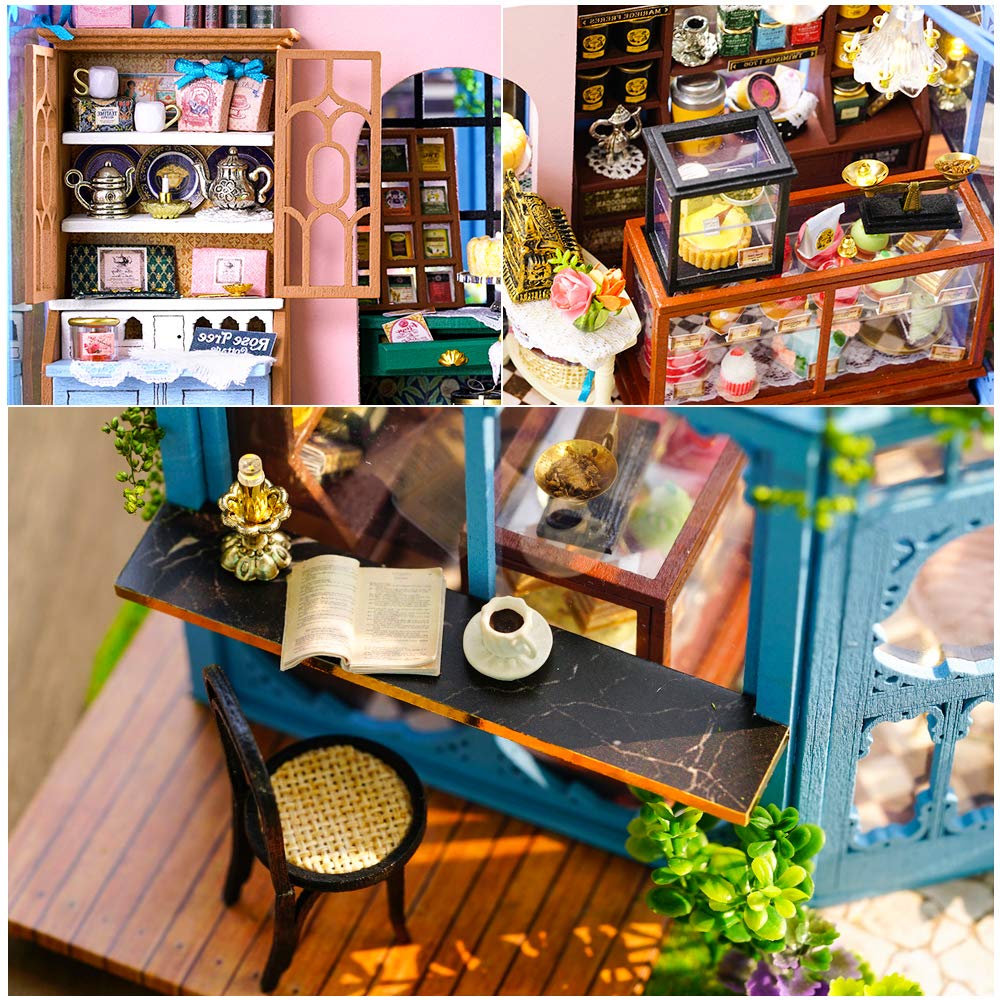 Cutebee Dollhouse Miniature House With Furniture, Diy Dollhouse Kit With Dust Proof, Music Movement, 1:24 Scale Creative Room For Valentine'S Day Gift For Family And Friends (Rose Garden Tea House)