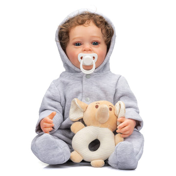 Roshuan Reborn Baby Boy 22 Inch Anatomically Correct Baby Boy Doll Silicone Full Body Realistic Boy Toddler Baby Dolls Curly Hair With Teeth For Boys Girls Gift