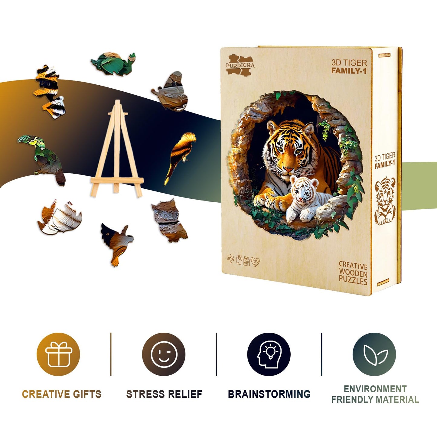 Wooden Puzzles for mature-themeds  Unique Animal Shaped mature-themeds Puzzle  Tiger Family Wooden Jigsaw Puzzles mature-themed  Challenging Creative Gifts Family Games 11.4 * 11.4in 200pcs