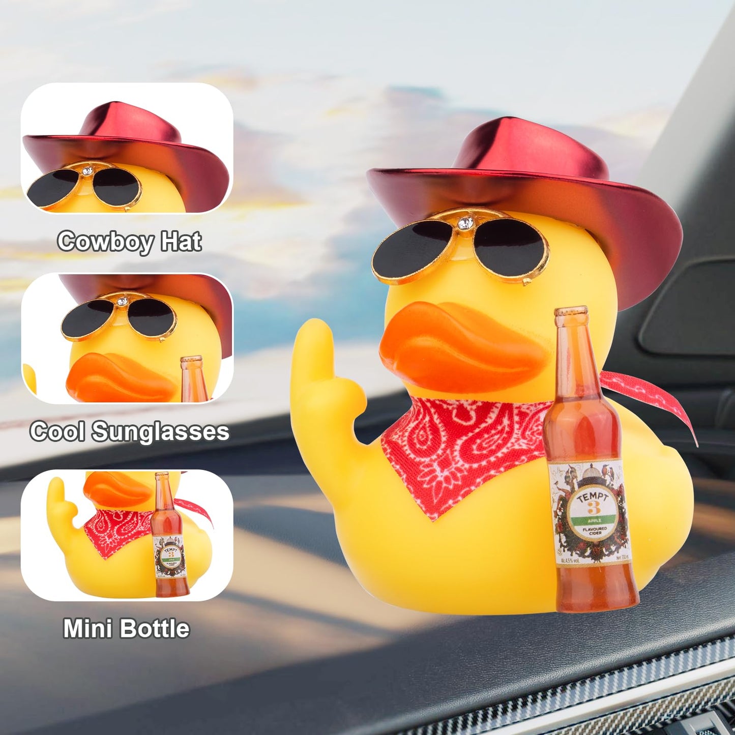 Cofubcad Rubber Duck Car Dashboard Decorations Duck Car Ornaments With Mini Cowboy Hat Sunglasses Cute Prop For Car Accessories