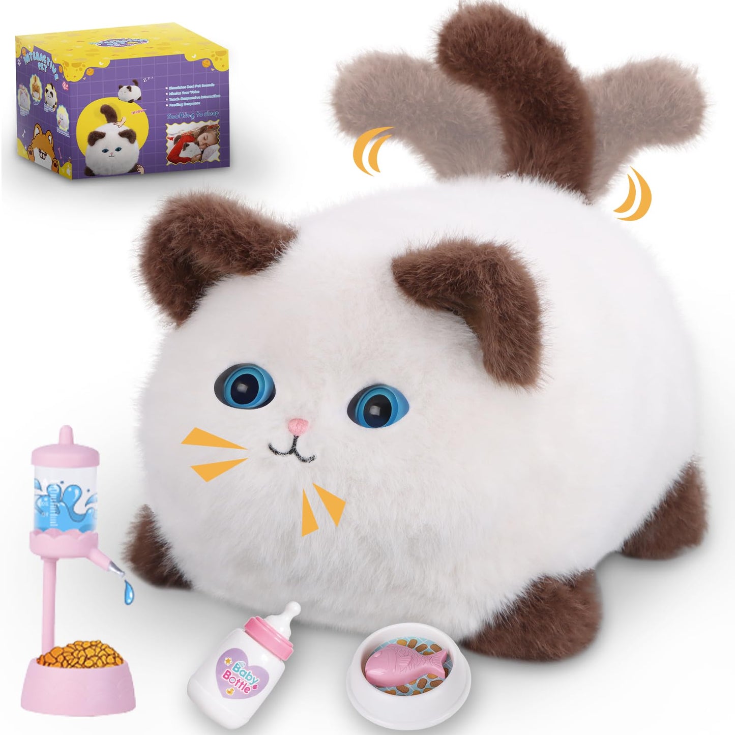 Jimate Interactive Cat Toys For Kids Aged 3-7, Plush Toy Cat That Meows, Blink And Talk, Children'S Toy Pet Cat With Pet Waterer