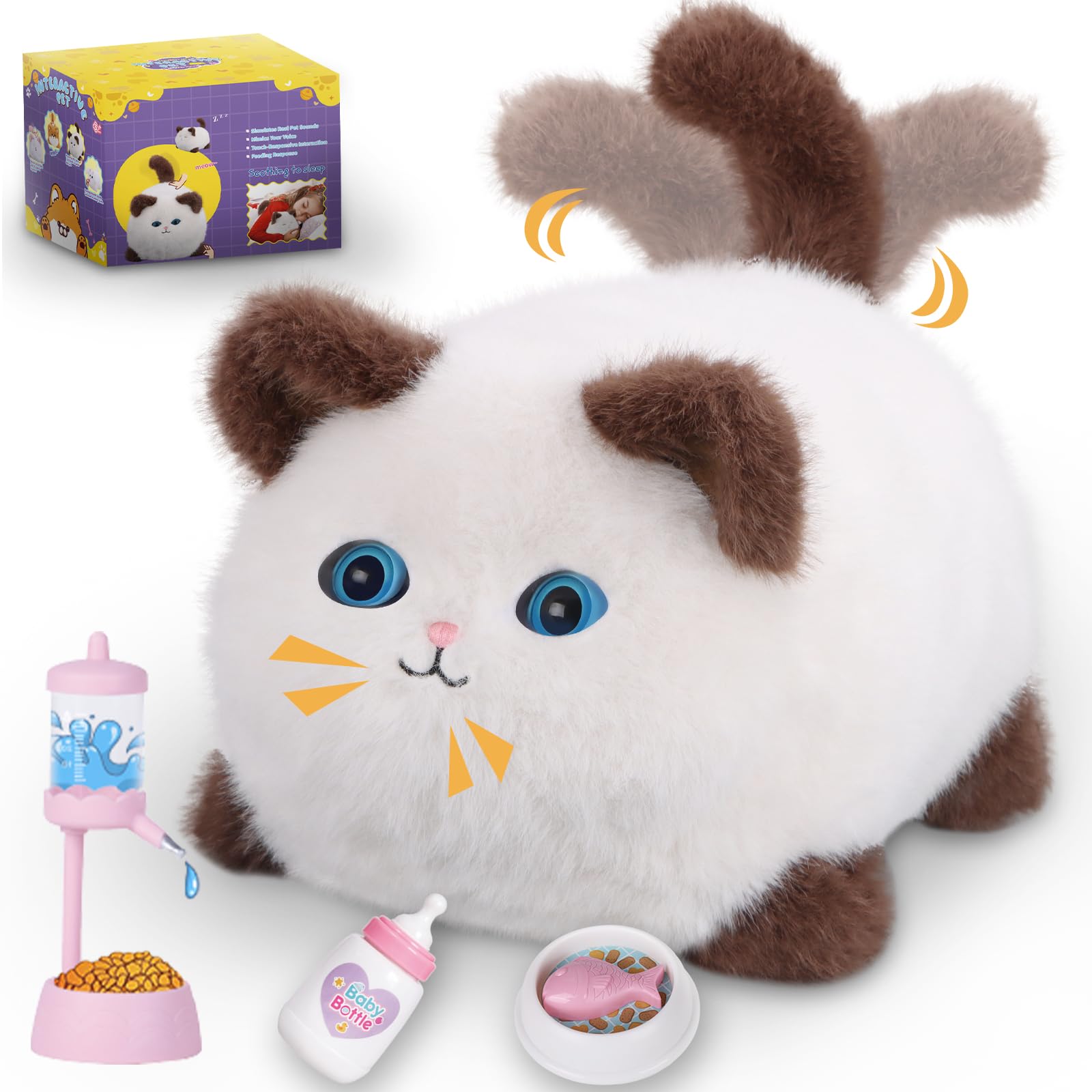 Jimate Interactive Cat Toys For Kids Aged 3-7, Plush Toy Cat That Meows, Blink And Talk, Children'S Toy Pet Cat With Pet Waterer