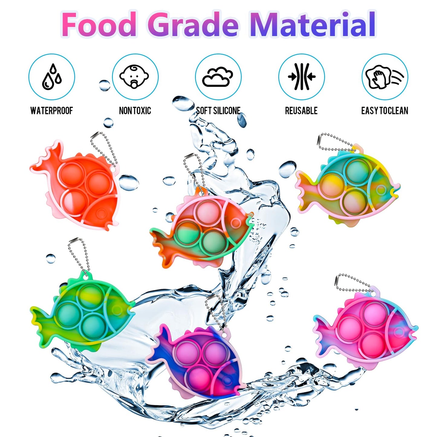 Pop Fidget Toys Bulk Its Party Favors For Kids 30 Pcs Cute Fish Mini Pop Keychain It Sensory Fidget Toy Pack Fidgets For Classroom Prizes For Students Kids Carnival Prizes Birthday Goodie Bag Stuffers