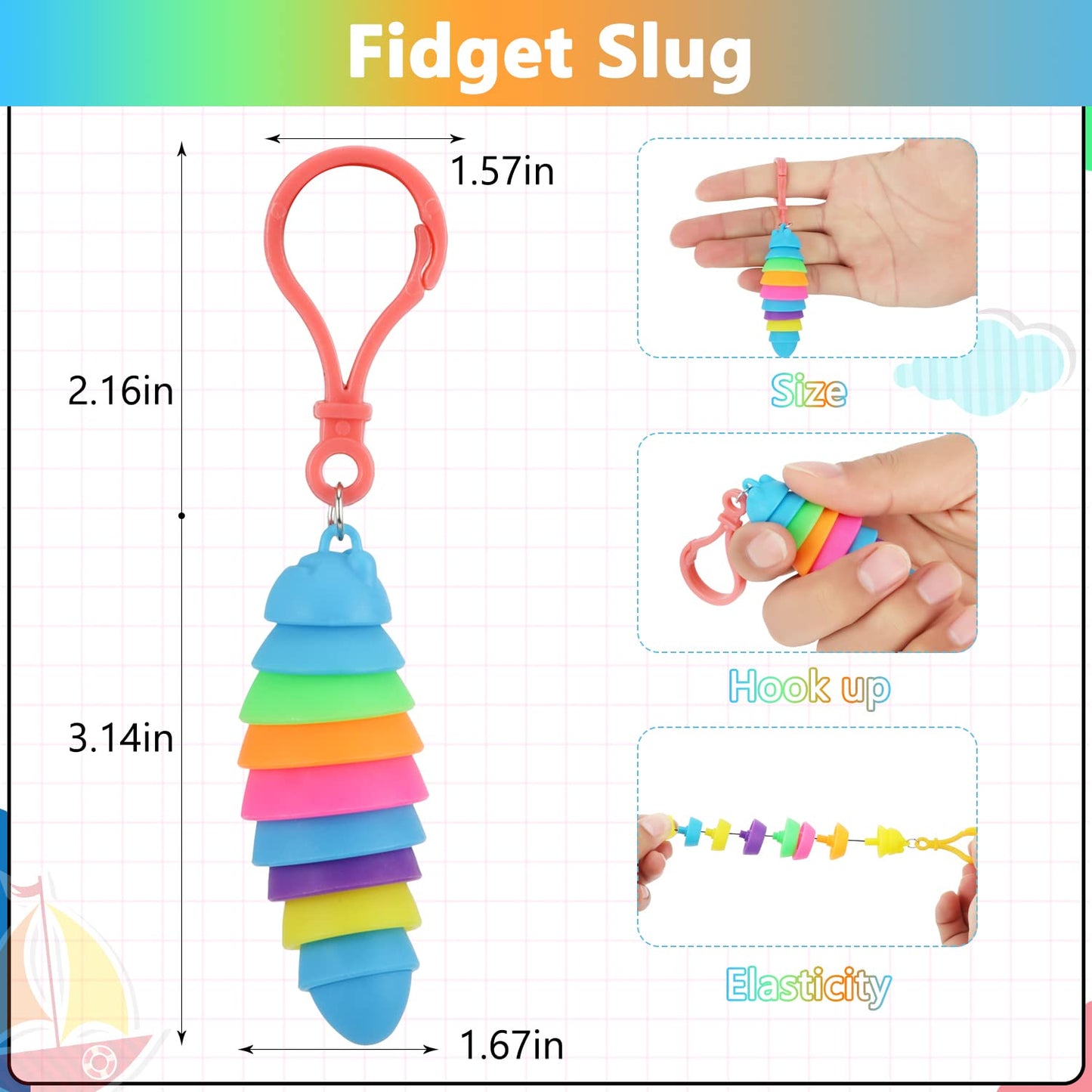 Bairimeng 24 Pcs Sensory Slug Toys, Articulated Stretch Caterpillar Toy, Anxiety Relief Fidget Slug Toy, Novelty Party Favors For Kids.