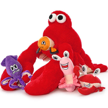 Muiteiur Soft 5 Piece Weighted Stuffed Animals, Lobster Plush Set Includes Mom Lobster,Shrimp,Crab,Octopus,Fish, Giant Crayfish Stuffed Animal With Weighted Claws (0.22 Lb), Great Gift For Kids