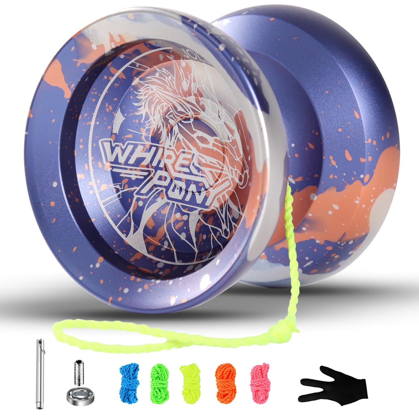 JOLESHARE Professional Unresponsive Yoyo for mature-themeds  Metal Responsive Yoyo Suitable for Beginners  Intermediate  and Advanced Players + 5 Yoyo Strings + Responsive Bearing + Glove (Orange Purple)