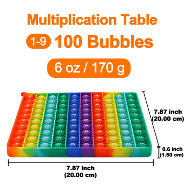 Multiplication Table Chart Square Pop Fidget Toys Counting Popper Board Stress Reliever Gifts for Kids mature-themed ADHD Family Kids Popping Game to Practice Times Math Ability Early Education(Rainbow)