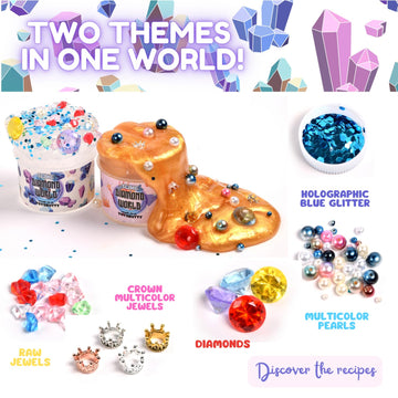 Finoclay 2 Pack Crystal Clear & Golden Stretchy Slime Kit For Girls Boys, Create With Kids Diamonds Theme, Slime Making Kit, 8 F