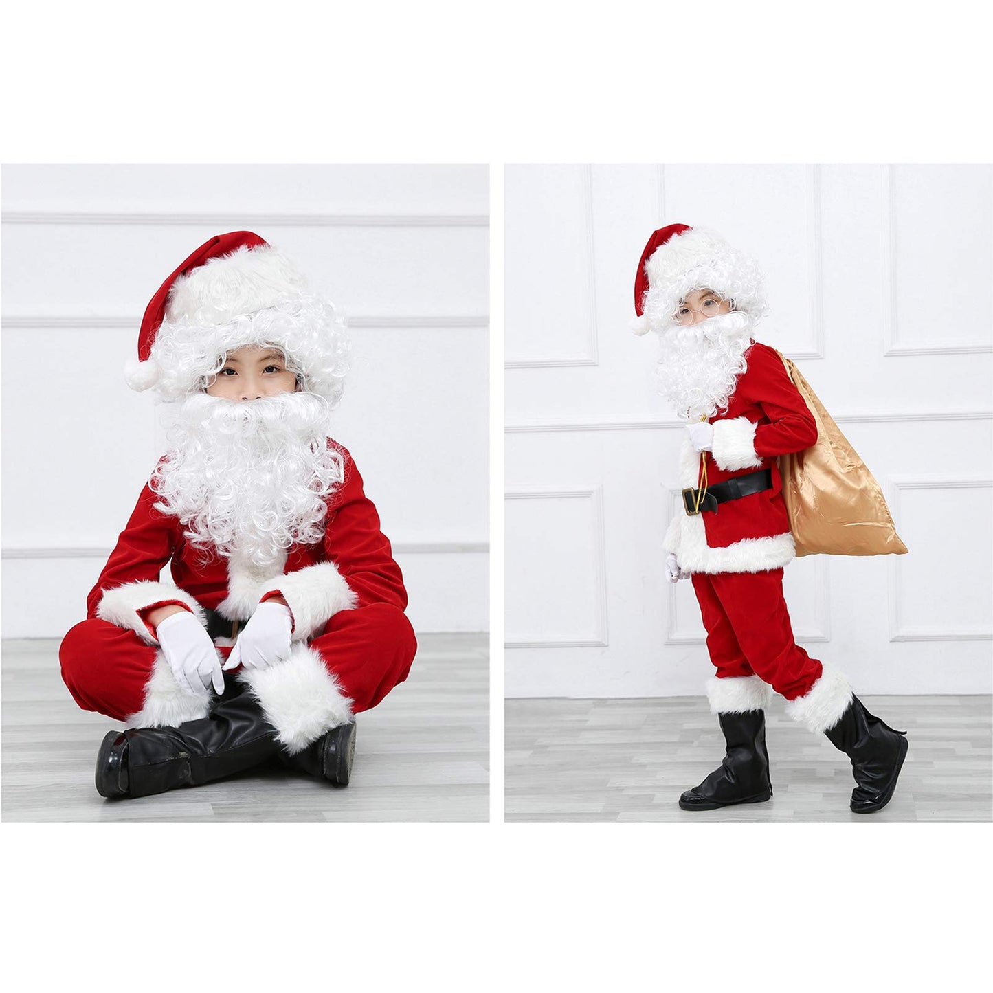 Elfjoy Children'S Santa Suit Kids Christmas Halloween Costume Cosplay Set Of 11 Pcs (X-Small)