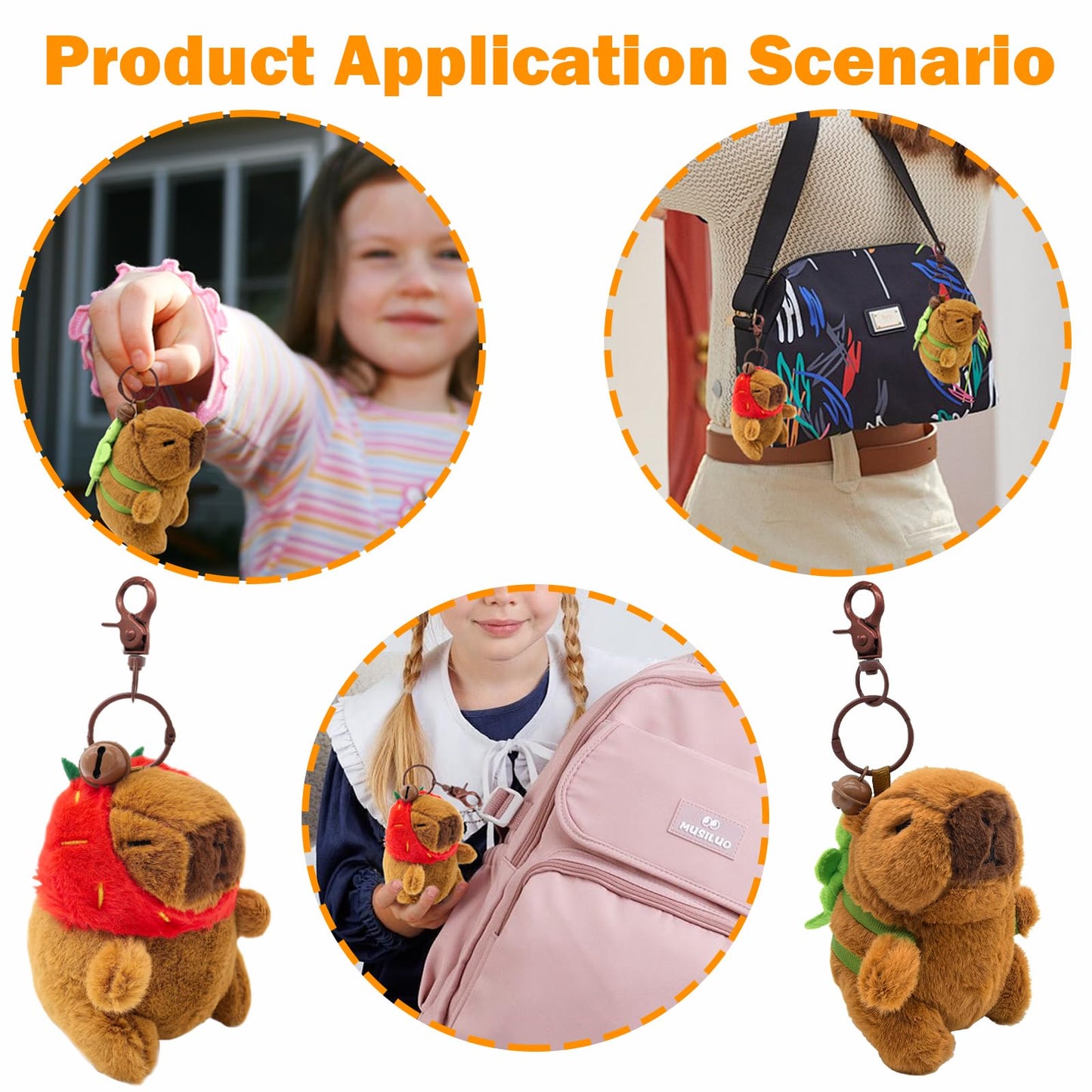Wueuru 4 Pcs Capybara Plush Keychain Toy,Valentines Day Gift Capybara Stuffed Animals 4'' Cute Capybara Plush Toy Doll Key Chain