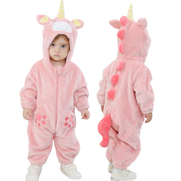 Lolanta Baby Girls Unicorn Costume, Infant Romper, Toddlers Fleece Hooded Jumpsuit, Cute Pink Bodysuit (Pink, 18-24 Months)