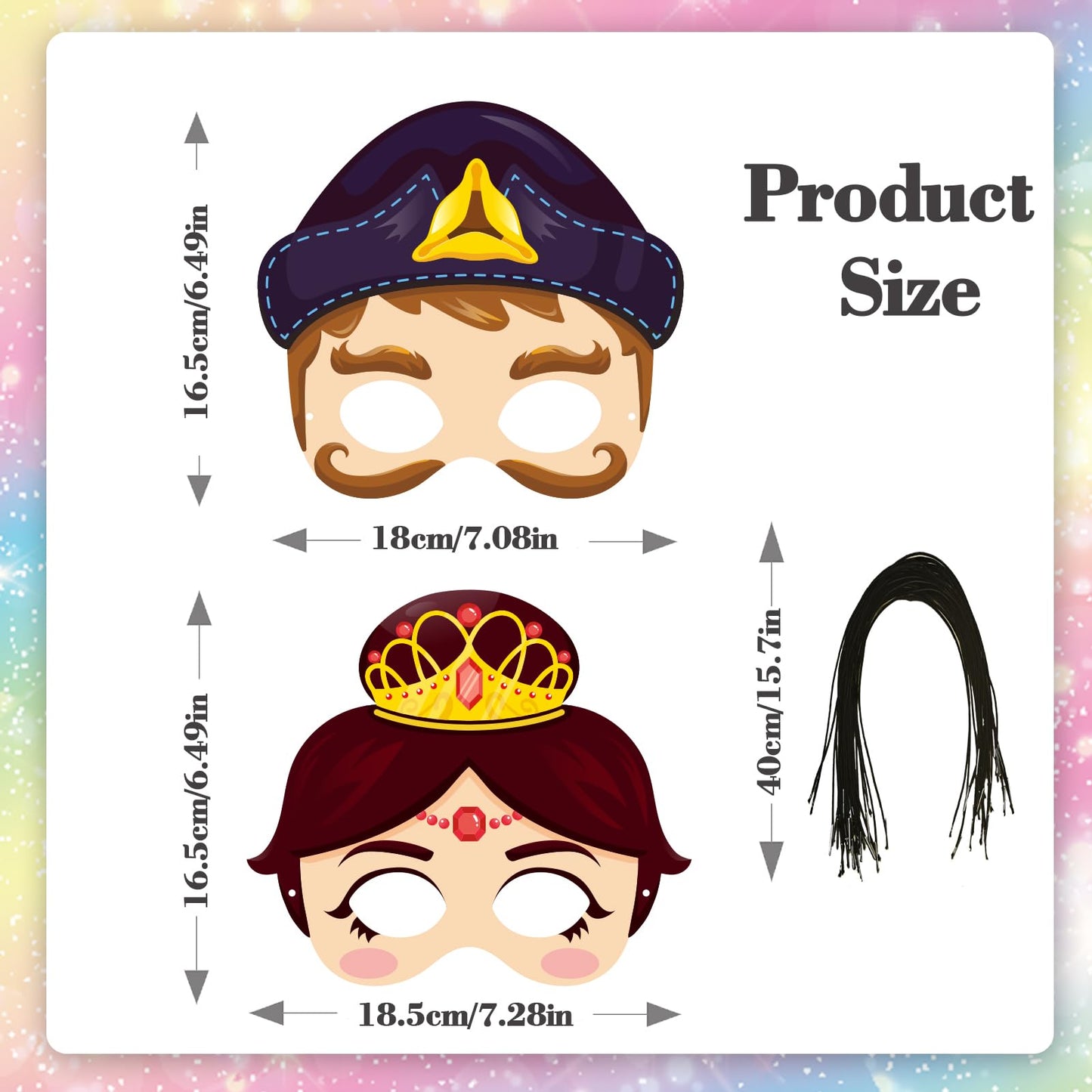 Qpout 30pcs Purim Masks with Black Elastic Rope,Purim Story Character Paper Masks Decorations for Purim Jewish Festival Costume