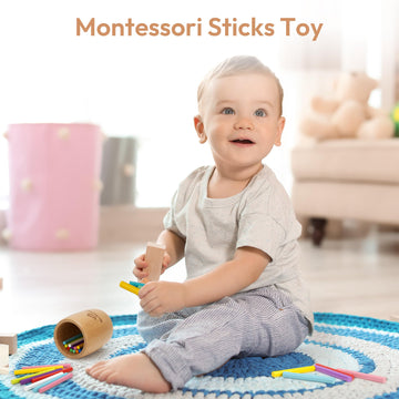 Woodtoe Wooden Montessori Sticks Toys For Kids, 11 Colors Toddler Learning Toys For 1-3 Year Old, Natural Wood Educational Sorti