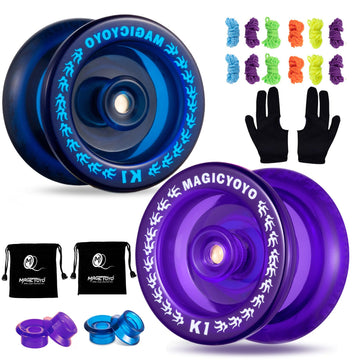 Magicyoyo K1 Pack Of 2 Yoyos For Kids, Responsive Yoyos With 2 Yoyo Sacks,12 Strings And 2 Yo-Yo Gloves Gift ( Dark Blue & Purpl