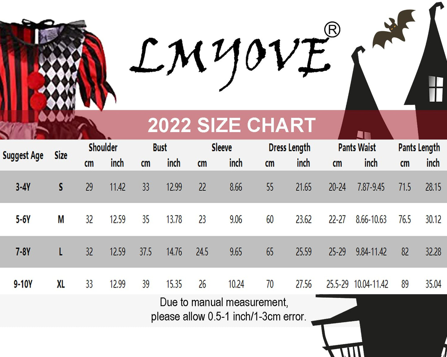 Lmyove Girls Clown Costume,Halloween Circus Dress Up For Kids (Small, Red&Black)