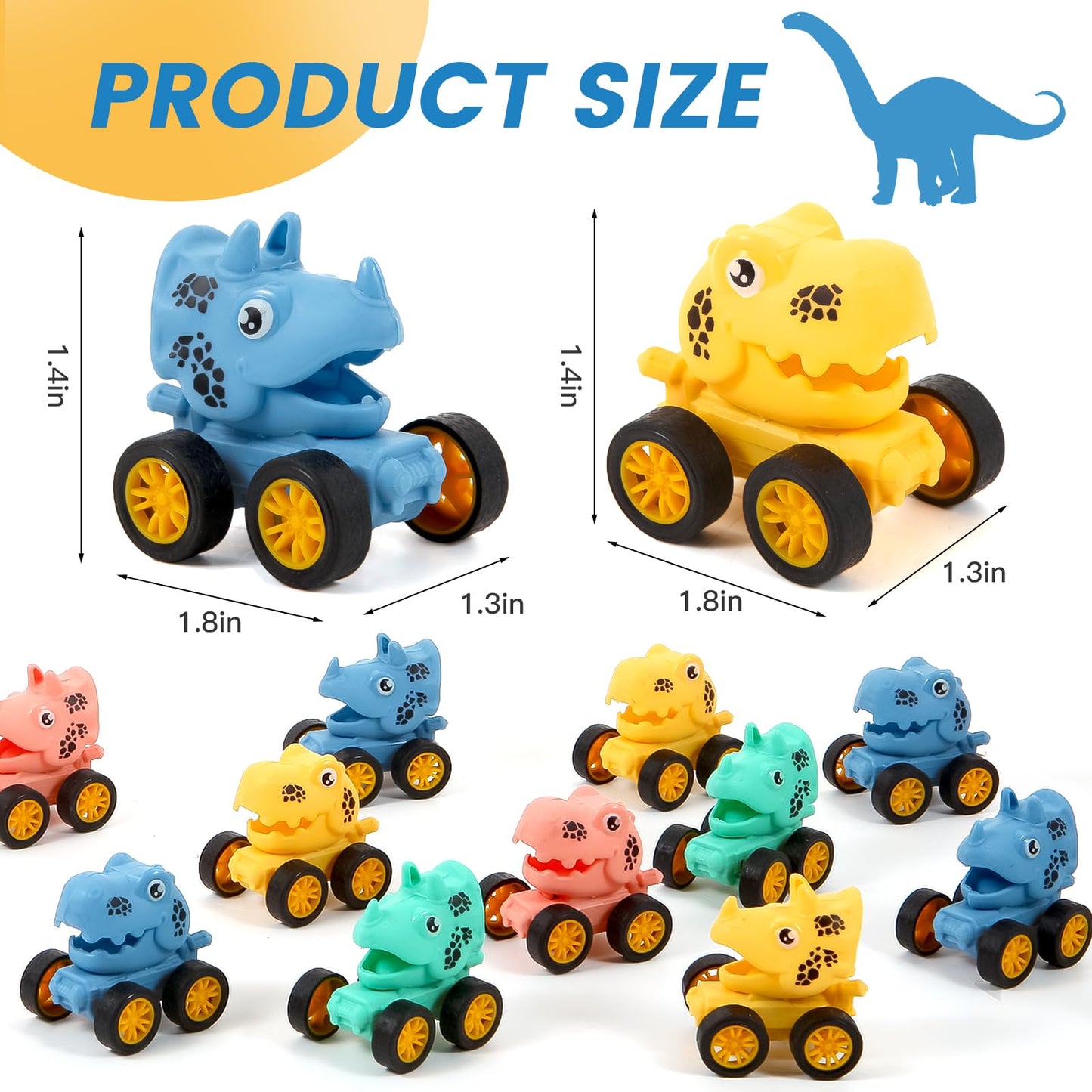 18Pcs Dinosaur Pull Back Cars Set for Kids Toddlers, Bulk Mini Racing Vehicles Toys Party Favors, Pinata Fillers, Goodie Bag Stu