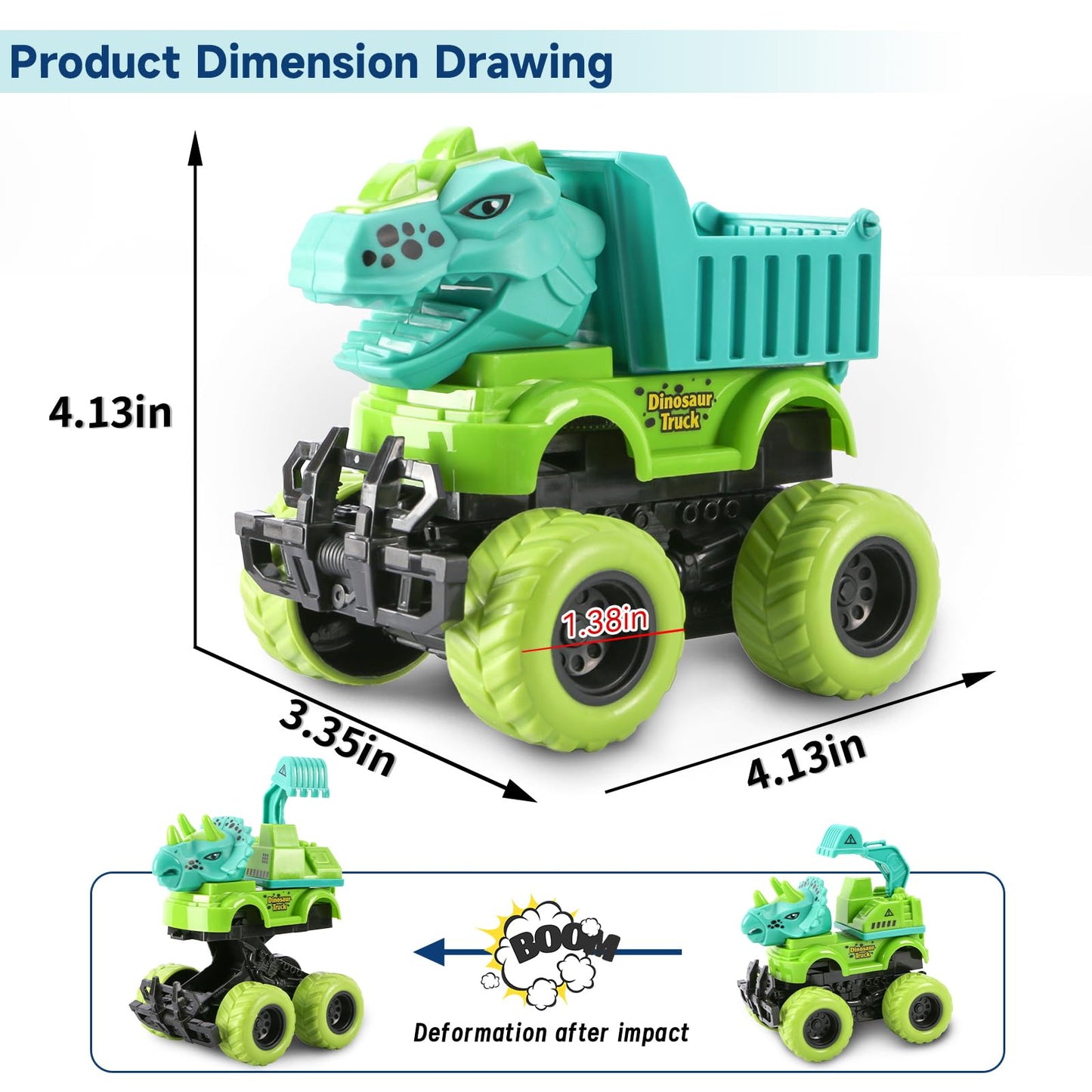 Monster Truck Toys for 2 3 4 5 Year Old Boys Gifts, 2 Pack-Dinosaur Toys for Kids 3-5 with 6 Mini Small Dinosaur Toys, Ideal Mon