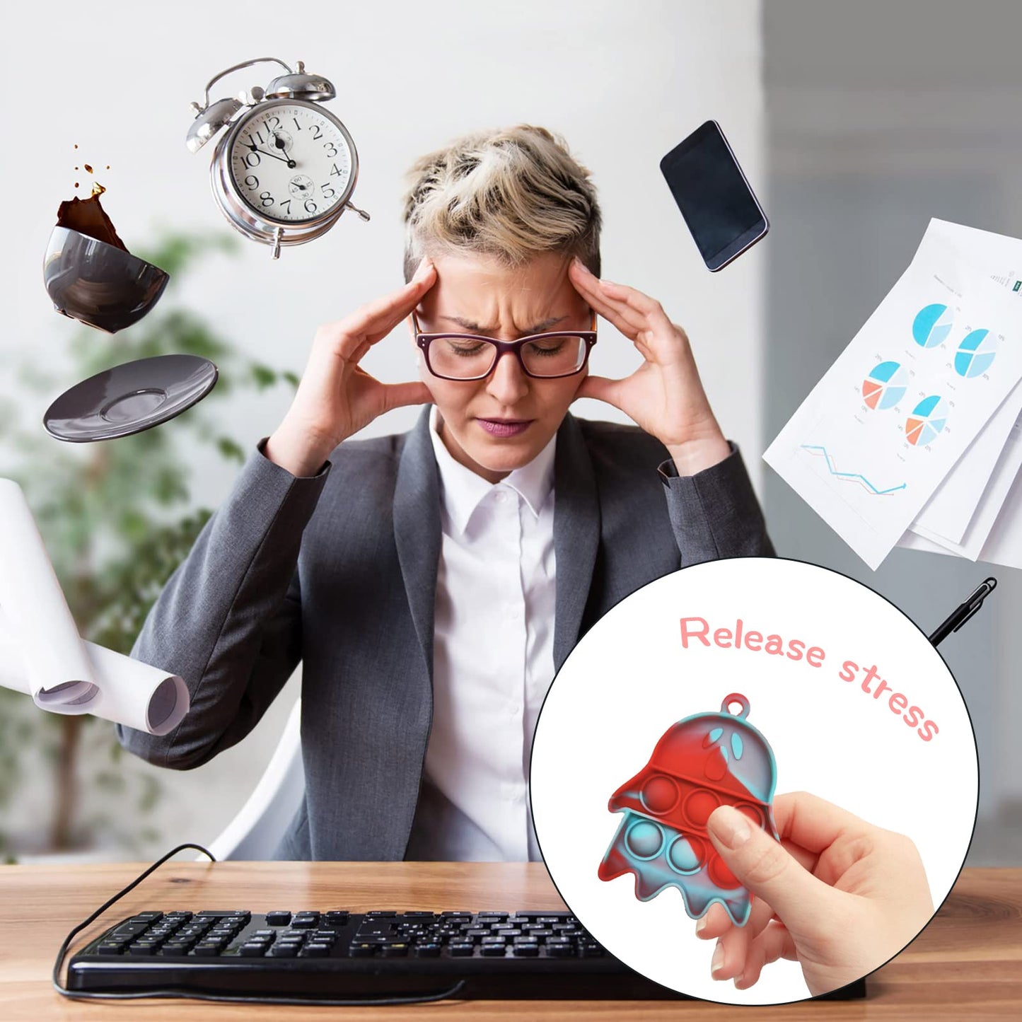 30Pcs Halloween Mini Pop Keychain Fidget Toy, Halloween Party Favors Supplies, Silicone Mini Pop Toys Bulk For Kids Anxiety Stress Reliever For Adults