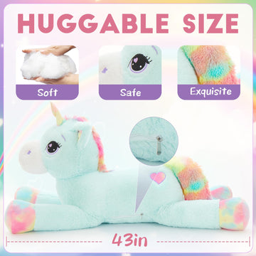 Tezituor 43In Giant Unicorn Plush Toys,Big Blue Unicorn Stuffed Animals,Lovely Unicorn Birthday Decorations For Children,Great U