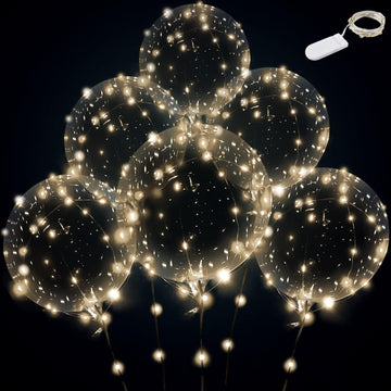 Warm White Led Balloons 6Set Light Up Balloons Clear Bobo Balloons With String Lights For Party, Birthday, Anniversary, Wedding, Christmas(Warm White)