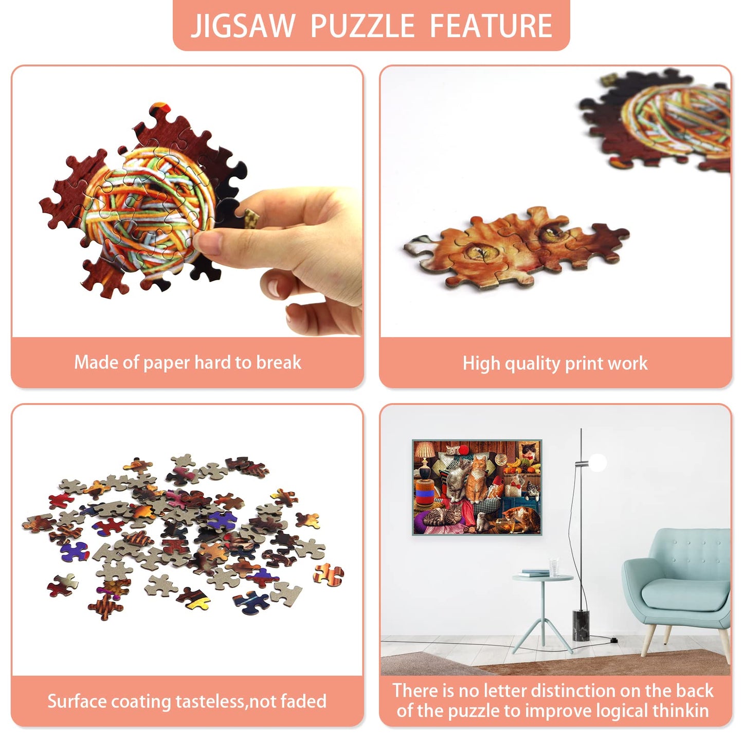 Motiloo Cute Cat Puzzles,Jigsaw Puzzles For Adults 1000 Pieces-Large Size 20'' X 27'',Thicken Cardboard Hight Difficulty Jigsaw
