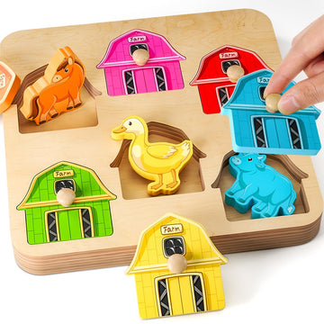 Wooden Puzzles For Toddlers 1-3 : Farm Animal Peg Puzzles, Preschool Learning Activities, Toddler Toys Age 1-2, Montessori Toys For 1 2 Year Old Boy Girl Christmas Birthday Gift