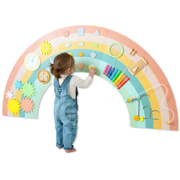 Play Platoon Kids Sensory Wall Panel, Activity Wall Busy Board Toys For Toddlers 1-3, Sensory Board - 64X32 Inch Neutral Wooden