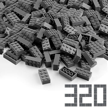 Feleph Dark Bluish Gray 2X4 Bricks 320 Pieces Grey Classic Building Blocks Creative Play Set Toy Accessories Compatible With Major Brick Brands (Gray Deep)