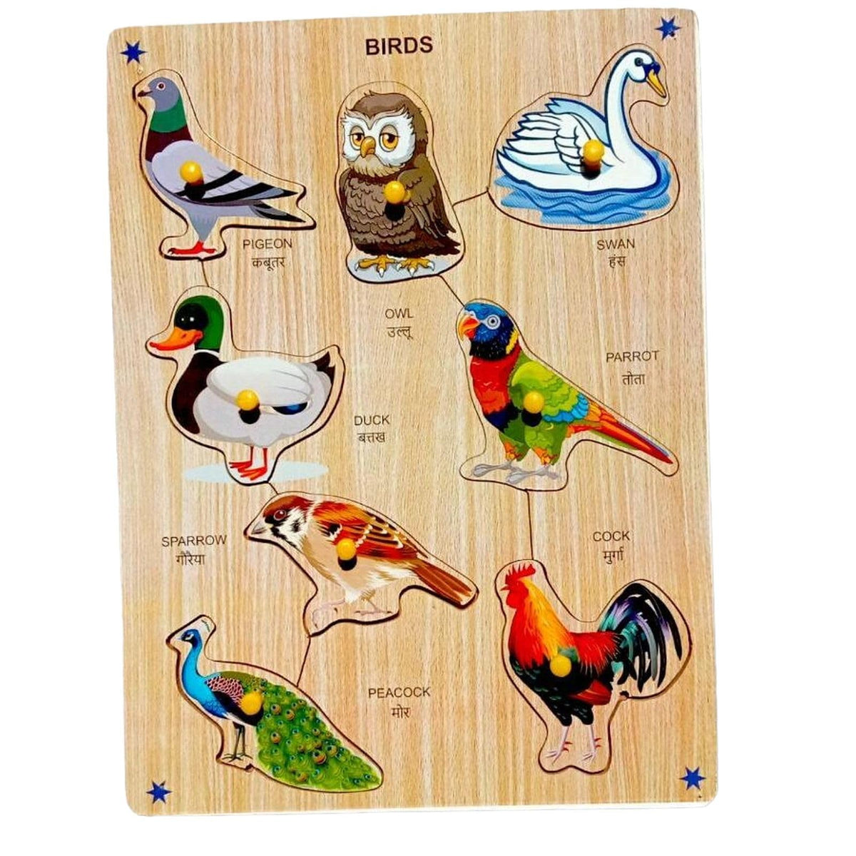 Birds Picture Puzzle Board with 8 Knob, Learning Wooden Puzzle Board for Kids (Multicolor)