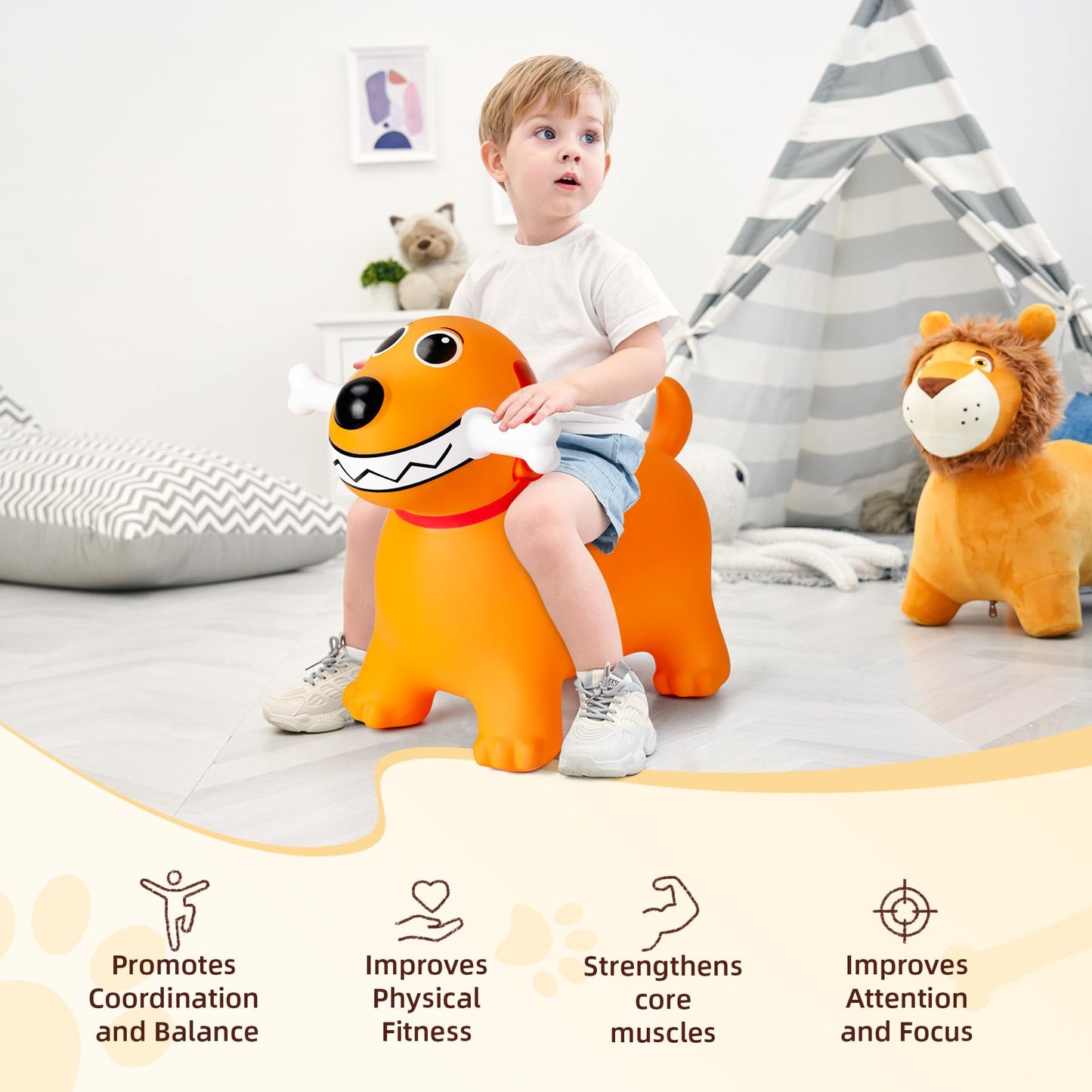 Everich Toy Bouncy Dog Horse Hopper For Toddlers, Bouncy Animals Jumping Horse, Inflatable Ride On Bouncer Hopping Toys Gifts Fo