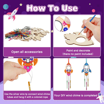 Fennoral 12 Pack Wind Chime Kit For Kids Make Your Own Rockets Wind Chime Craft Wooden Arts And Crafts For Girls Boys Ornaments