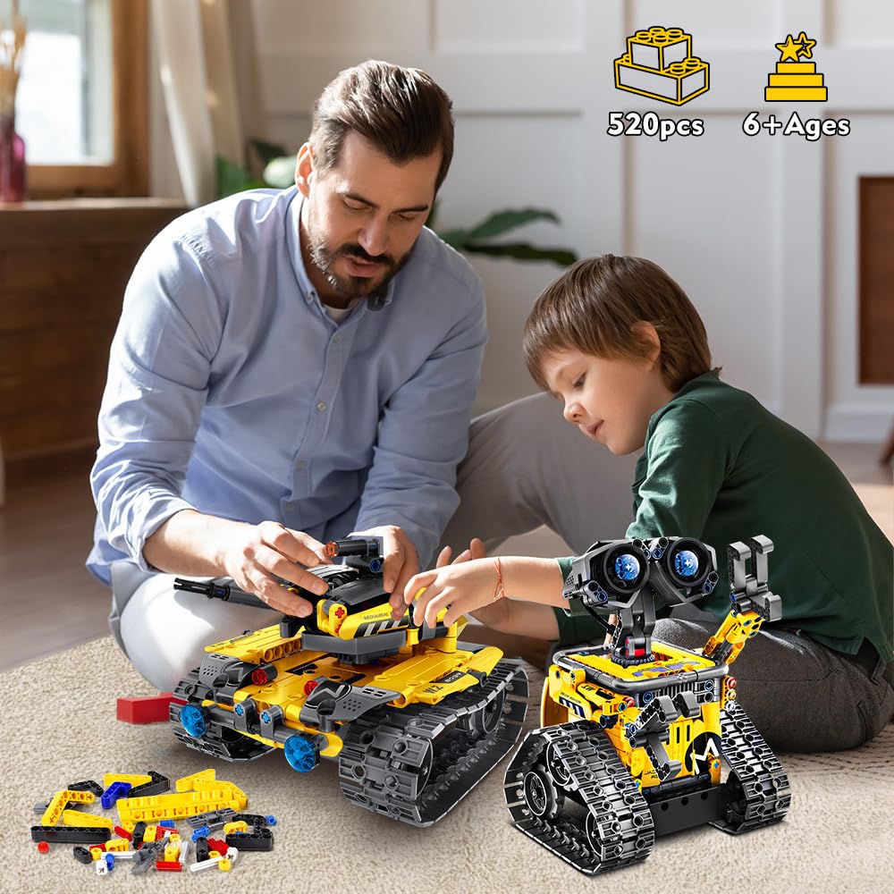 INSOON 520 PCS Robot Toys Building Set - App & Remote Control, 5-in-1 RC Wall Robot, Dinosaur, Plastic, Yellow, Model 8039, Gift for Kids 6