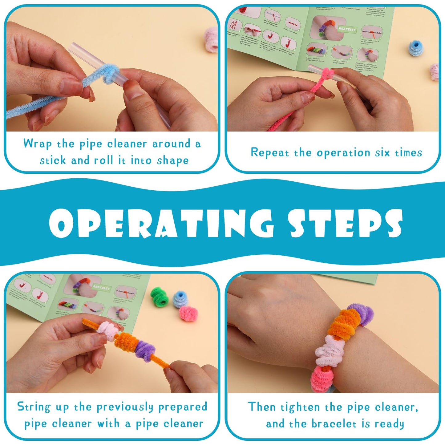 Giwrmu 100 Pieces Pipe Cleaners Chenille Stem, Turquoise Pipe Cleaners Craft, Fuzzy Sticks Craft Supplies, Colored Pipe Cleaner