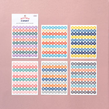 Monolike Retro Candy Alphabet Stickers Set - 6 Design Stickers, 18 Sheets In Total