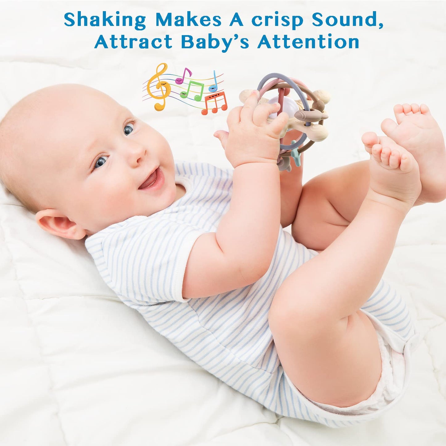 Eoopoon Baby Teether Toy For Babies 3 Months+, Silicone Baby Teething Toys, Rattle Sensory Teether Toy For Sore Gums, Baby Chew Toys For Sucking Needs, Bpa Free, Navajo White